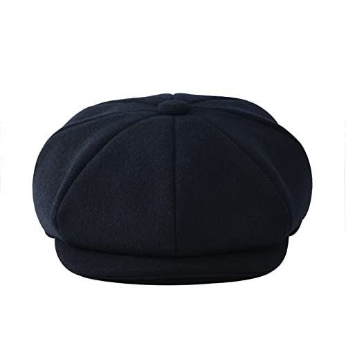 JANGOUL Men Wool Blend 8 Panel Newsboy Cap Tweed Cabbie Hat Snap Brim (Navy, 7 5/8) - Image 4