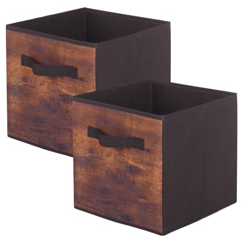PowerKing Collapsible Storage Cubes with Handles Fabric Foldable Bins for Closet Shelves Durable Organization Storage Bins 105 x 11 x 105 2Pack Vintage Wood Grain - Image 1