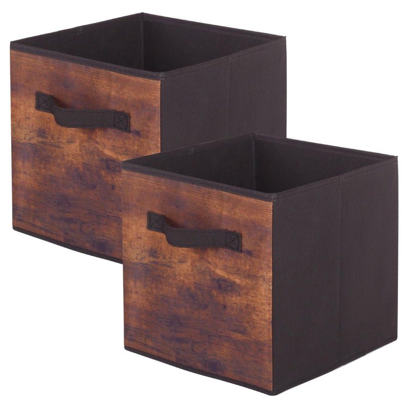 PowerKing Collapsible Storage Cubes with Handles Fabric Foldable Bins for Closet Shelves Durable Organization Storage Bins 105 x 11 x 105 2Pack Vintage Wood Grain - Image 2