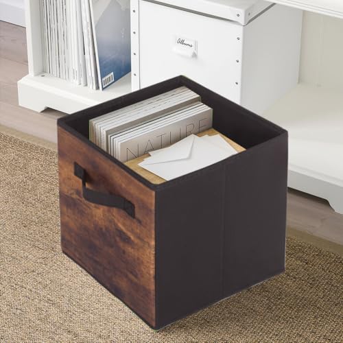 PowerKing Collapsible Storage Cubes with Handles Fabric Foldable Bins for Closet Shelves Durable Organization Storage Bins 105 x 11 x 105 2Pack Vintage Wood Grain - Image 3