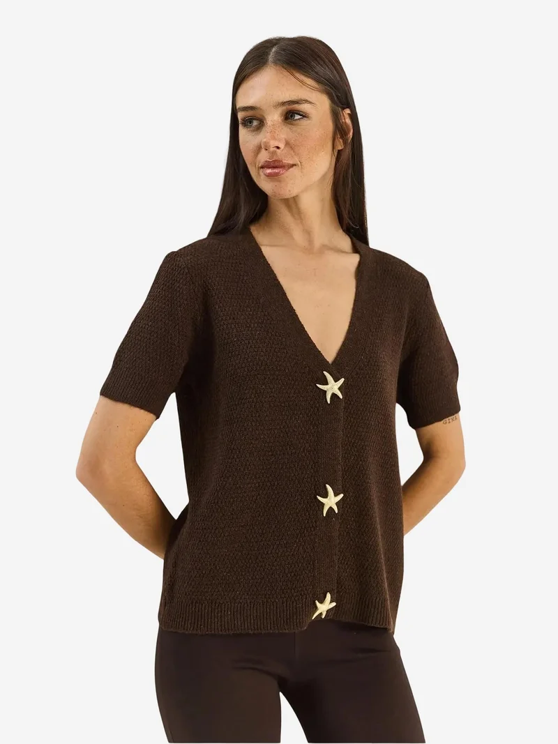 بيانكو لوتشي LUCCI V-Neck Cardigan with Button Detail