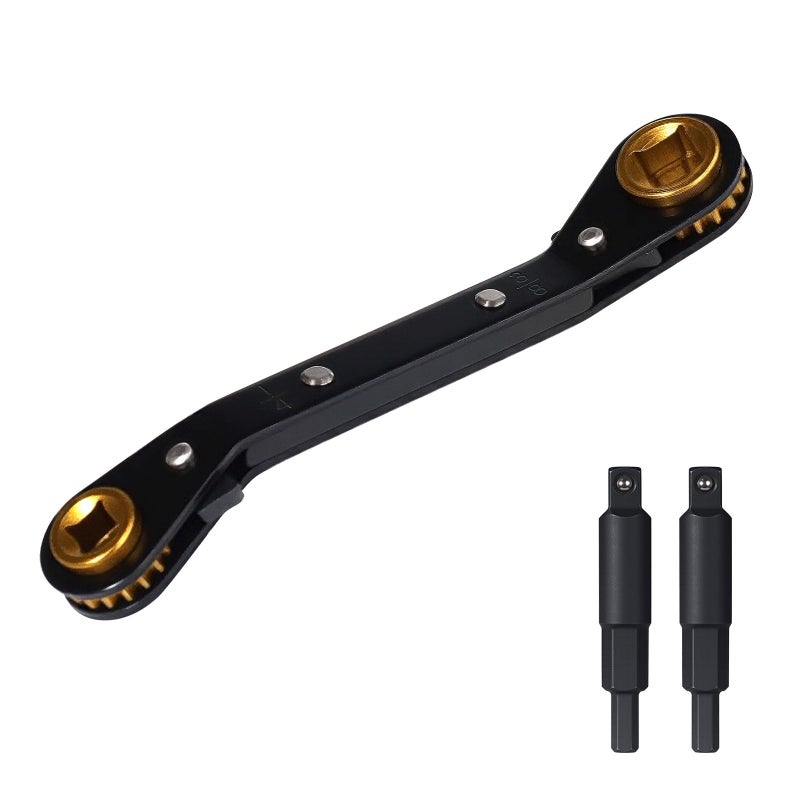 Prozwee HVAC Service Wrench Set, Curved Ratchet Wrenches (1/4", 3/8", 3/16", 5/16") with 2 Hex Key Converters, for Mini Split AC and Refrigeration Repair, Black - Image 1
