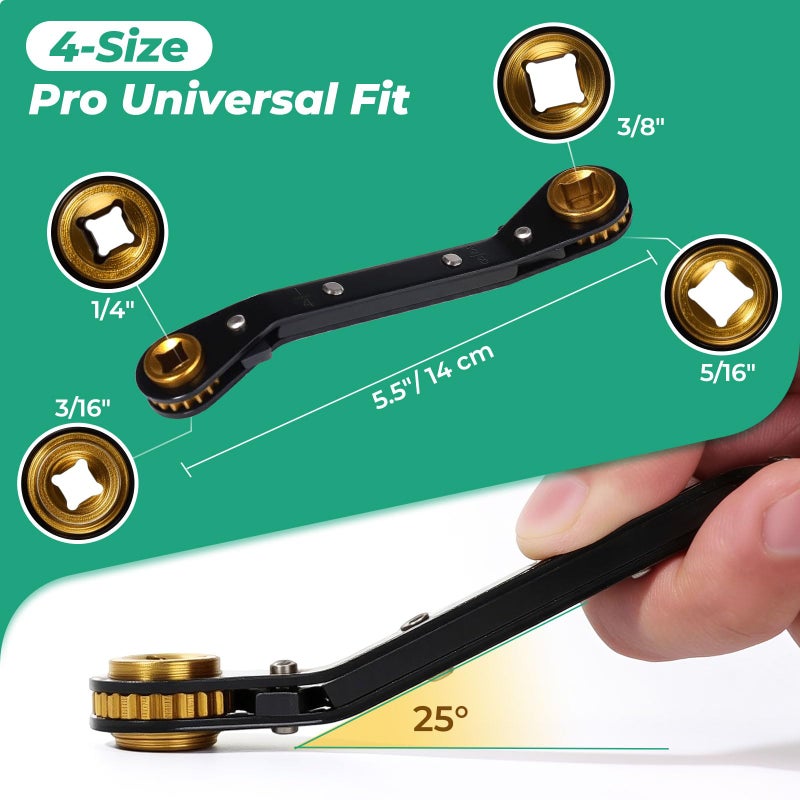 Prozwee HVAC Service Wrench Set, Curved Ratchet Wrenches (1/4", 3/8", 3/16", 5/16") with 2 Hex Key Converters, for Mini Split AC and Refrigeration Repair, Black - Image 2