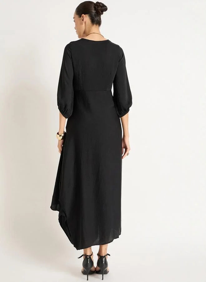Femmella Femmella Black Satin Front Twisted Maxi Dress