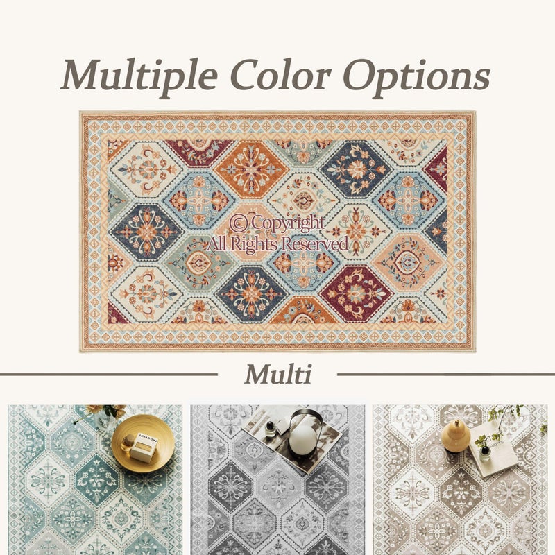 TTelephant Moroccan Trellis Entryway Rug - 2x3 Entryway Rug Non-Slip Washable Indoor Doormat Low-Pile Small Throw Rugs for Entrance Kitchen Farmhouse Bathroom Bedroom- Multi - Image 2
