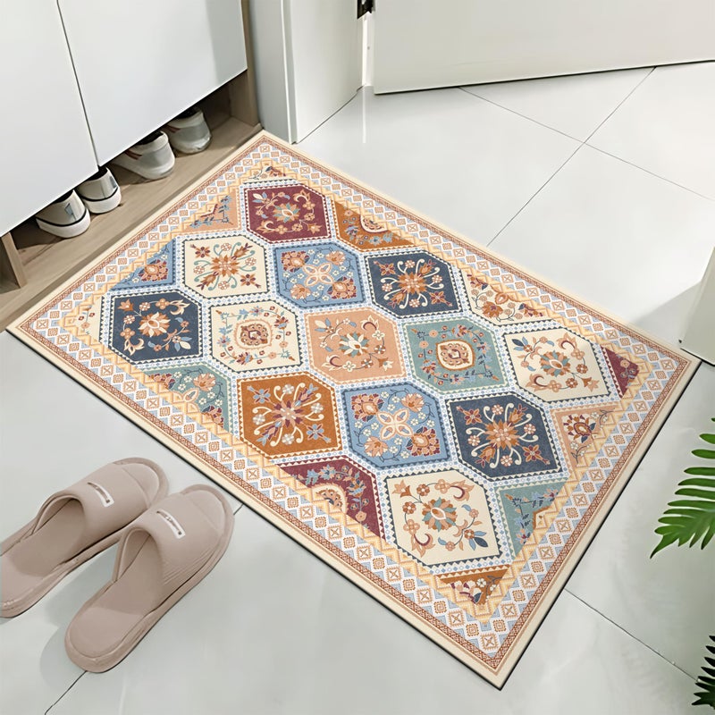 TTelephant Moroccan Trellis Entryway Rug - 2x3 Entryway Rug Non-Slip Washable Indoor Doormat Low-Pile Small Throw Rugs for Entrance Kitchen Farmhouse Bathroom Bedroom- Multi - Image 1