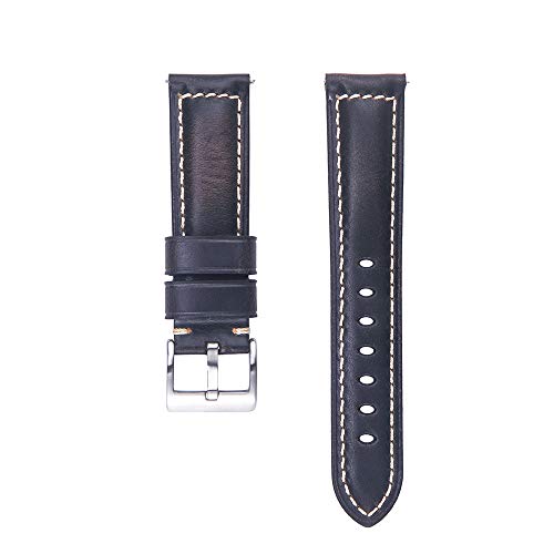Berfine 22mm Quick Release Retro Leather Watch Band,Vintage Oil-tanned Pull-up Leather Watch Strap Replacement,Black Brown - Image 3