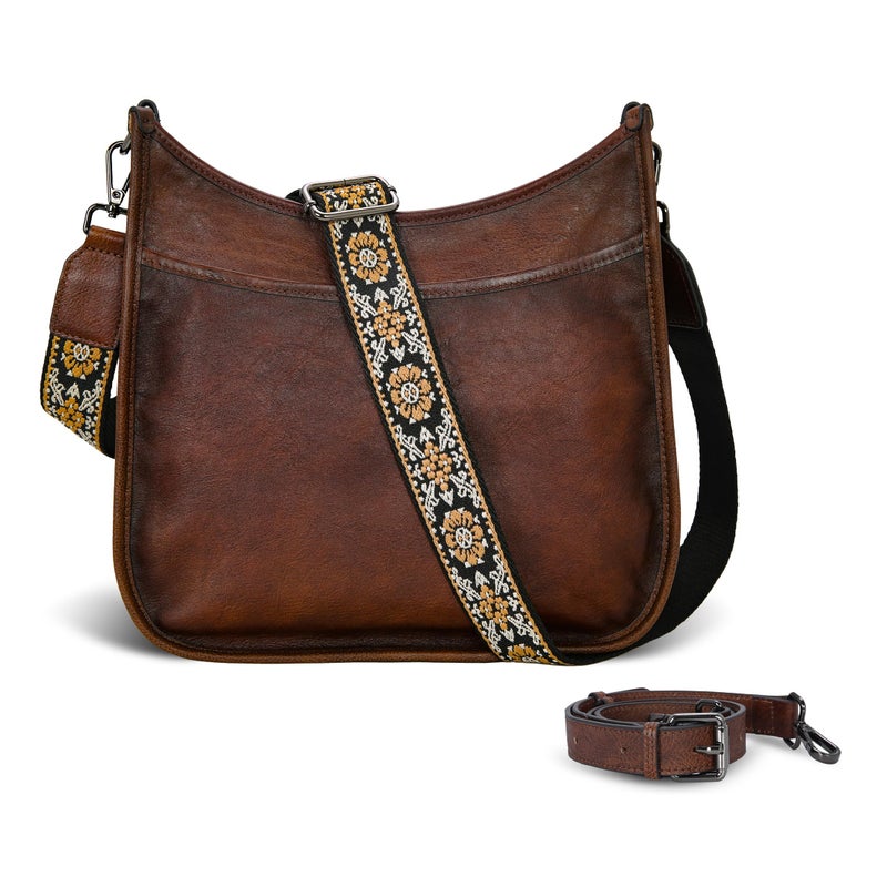Iswee Leather Crossbody Bag for Women Purses and Handbags Vintage Hobo Purse Zipper Shoulder Bag with Wide Strap Casual Office Work Tote Medium (Coffee) - Image 1