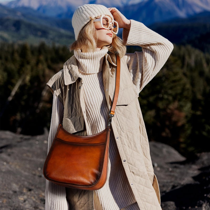 Iswee Leather Crossbody Bag for Women Purses and Handbags Vintage Hobo Purse Zipper Shoulder Bag with Wide Strap Casual Office Work Tote Medium (Coffee) - Image 2