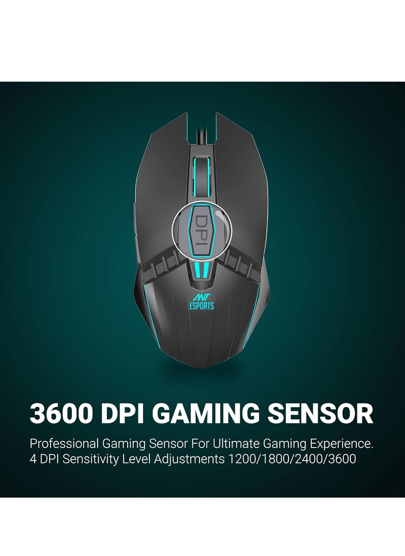 ANT Esports - GM50 Optical Wired Gaming Mouse | Slimmer Shell Design for Claw Grips | Contoured Shape | Premium Build Quality | Multi-Zone RGB Lighting - Image 1