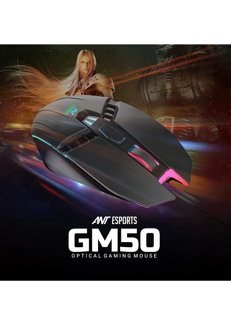 ANT Esports - GM50 Optical Wired Gaming Mouse | Slimmer Shell Design for Claw Grips | Contoured Shape | Premium Build Quality | Multi-Zone RGB Lighting - Image 1