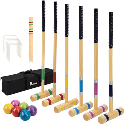 Pointyard 28" Croquet Set for 6 Players - Premium Wooden Mallets, Colored Balls & Carry Bag - Outdoor Games for Adults/Families at Lawn, Beach, Yard Game,Anti-Slip Handle - Image 1