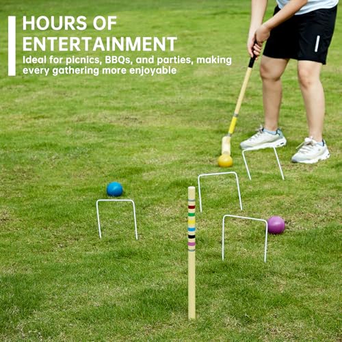 Pointyard 28" Croquet Set for 6 Players - Premium Wooden Mallets, Colored Balls & Carry Bag - Outdoor Games for Adults/Families at Lawn, Beach, Yard Game,Anti-Slip Handle - Image 4