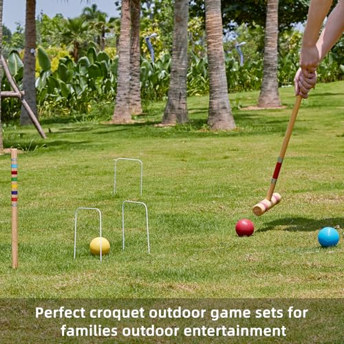 Pointyard 28" Croquet Set for 6 Players - Premium Wooden Mallets, Colored Balls & Carry Bag - Outdoor Games for Adults/Families at Lawn, Beach, Yard Game,Anti-Slip Handle - Image 5