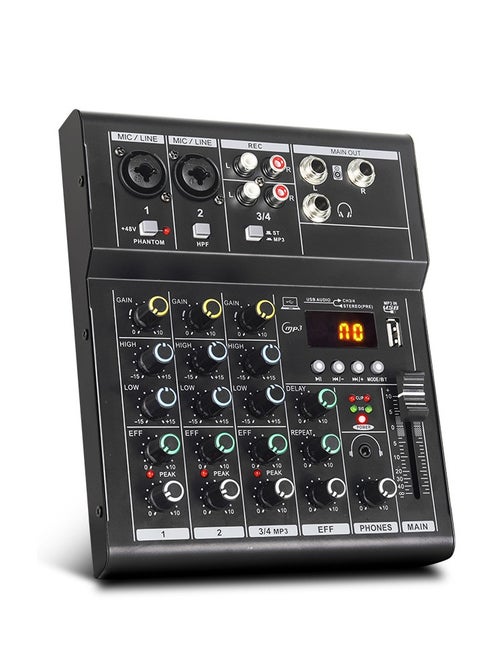 Channel Mixer, DJ Mixing Console, with Bluetooth, 48V Phantom Power Monitor Karaoke System USB Mixer Audio