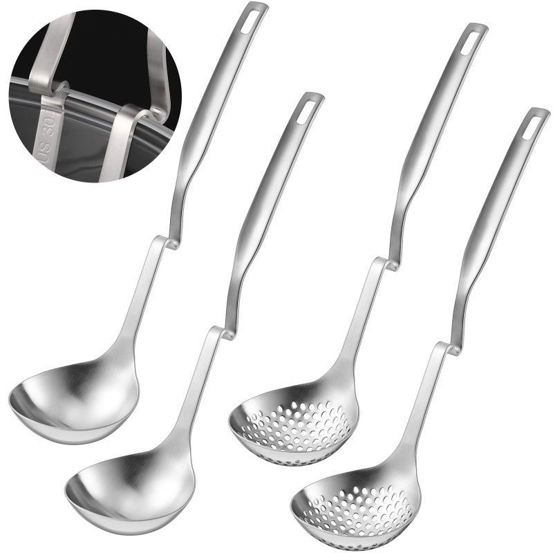 Patelai Stainless Steel Hot Pot Strainer Scoops Hotpot Soup Ladle Spoon Set Skimmer Spoon Slotted Strainer Ladle Gravy Colander Kitchen Cooking Utensil4 Pieces