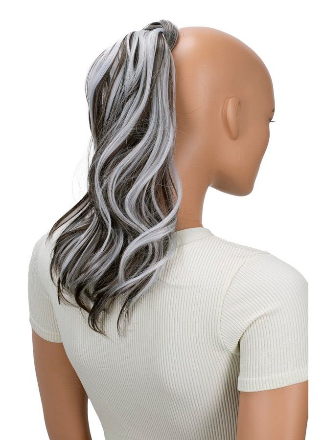 CAISHA By Prettyshop 16" Hairpiece Clip On Ponytail Extension Slight Wavy With Velcro Brown Gray Highlights Hck209 - Image 4
