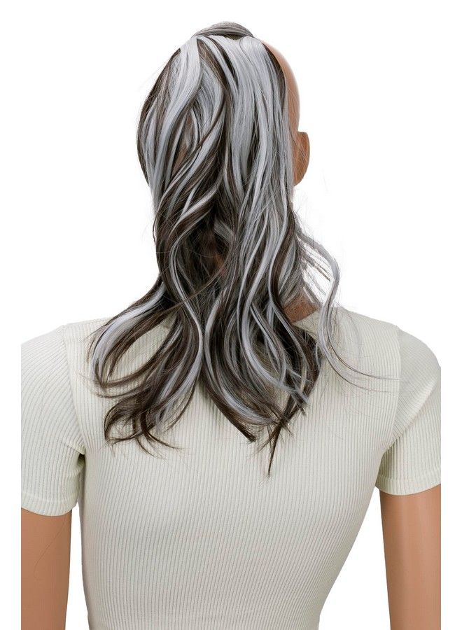CAISHA By Prettyshop 16" Hairpiece Clip On Ponytail Extension Slight Wavy With Velcro Brown Gray Highlights Hck209 - Image 3