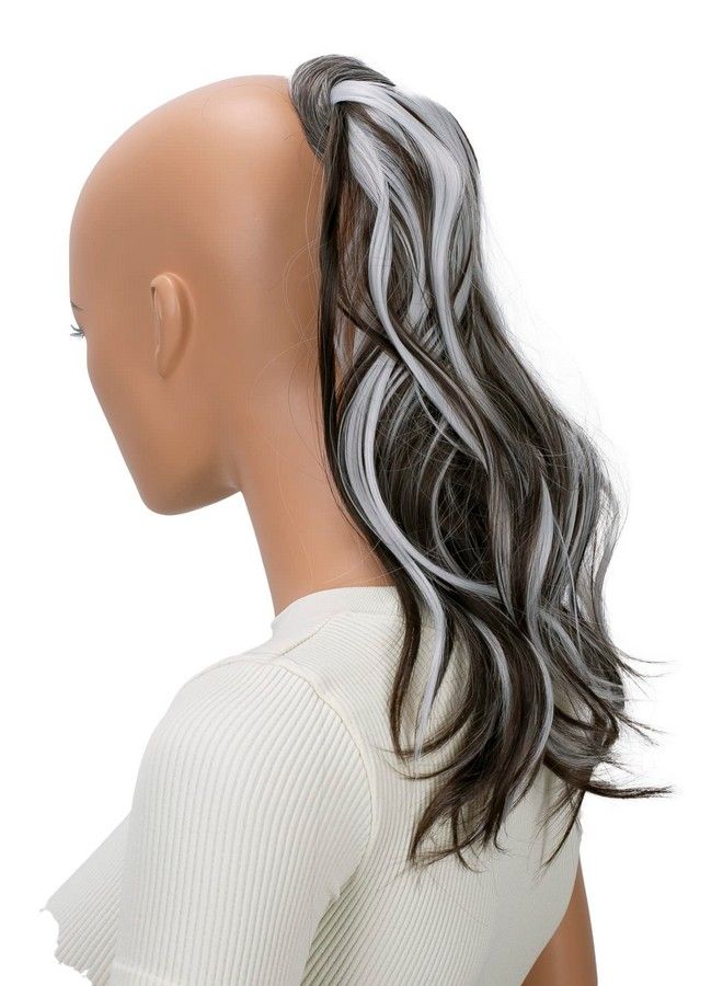 CAISHA By Prettyshop 16" Hairpiece Clip On Ponytail Extension Slight Wavy With Velcro Brown Gray Highlights Hck209 - Image 2