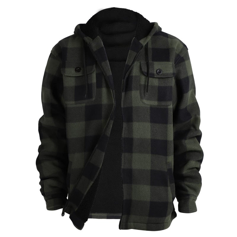Facitisu Men's Winter Zip Up Hoodie Sherpa Fleece Sweatshirt Warm Thick heavyweight Coats Green - Image 1
