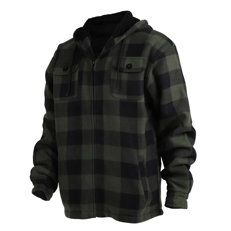 Facitisu Men's Winter Zip Up Hoodie Sherpa Fleece Sweatshirt Warm Thick heavyweight Coats Green - Image 2