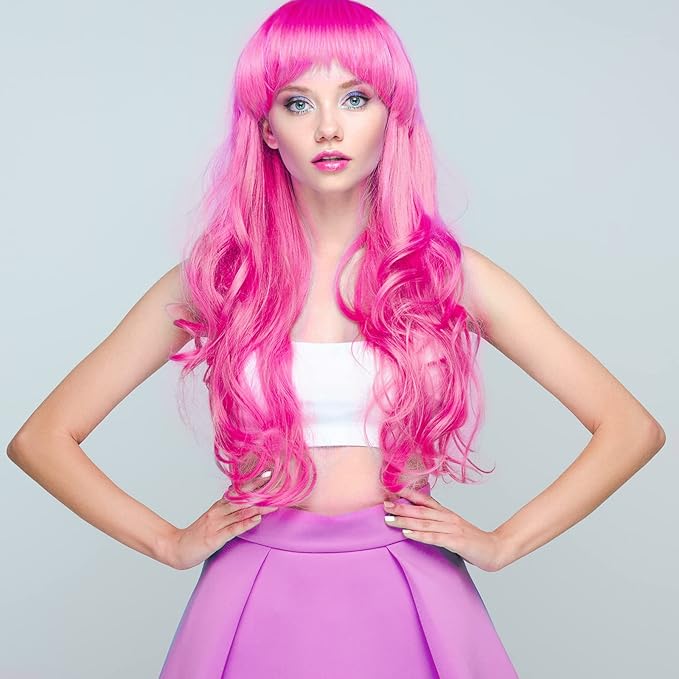 PLULON 8 Pieces Colorful Long Curly Wigs Long Colorful Hair Wig Wavy Hair Wigs for Neon Bachelorette Party Decorations