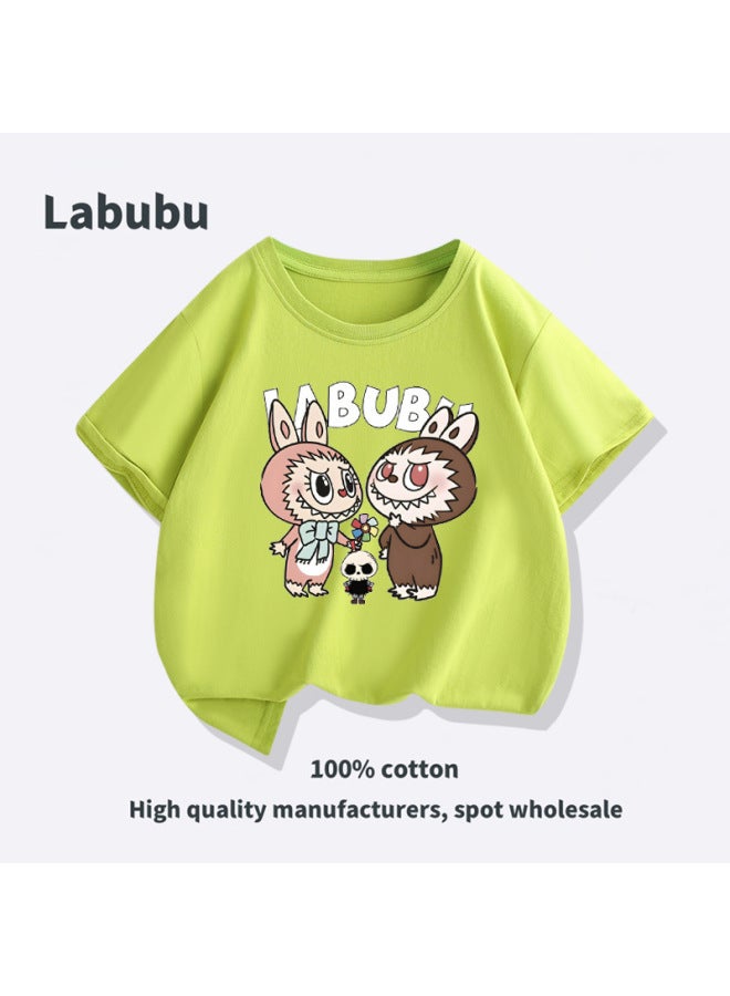 Labubu Parent-child Matching T-shirt Overseas Ready Stock Short Sleeve Tee Pure Cotton 200g Casual Top Trendy