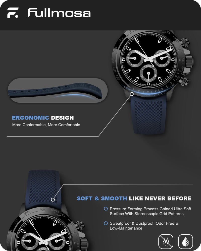 Fullmosa 22mm 20mm 24mm Silicone Watch Bands Curved Watch Strap Compatible with Samsung Galaxy Watch 7 6 5 4 3, Garmin Fossil Amazfit for Men Women(20mm,Blue) - Image 4