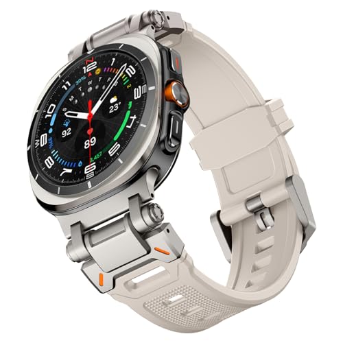 WINGLE أشرطة WINGLE المتوافقة مع ساعة جالكسي ووتش ألترا 47 مم 2025/2024 للرجال، شريط رياضي من السيليكون المطاطي، حزام عسكري متين لساعة سامسونج جالكسي ووتش ألترا مع موصل معدني من الفولاذ المقاوم للصدأ، تيتانيوم/نجمة ضوء. - Image 1