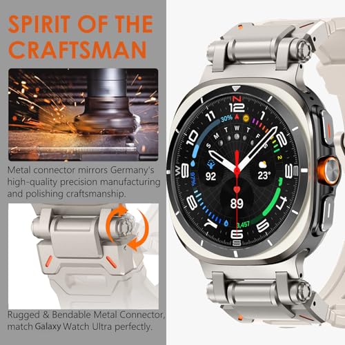 WINGLE أشرطة WINGLE المتوافقة مع ساعة جالكسي ووتش ألترا 47 مم 2025/2024 للرجال، شريط رياضي من السيليكون المطاطي، حزام عسكري متين لساعة سامسونج جالكسي ووتش ألترا مع موصل معدني من الفولاذ المقاوم للصدأ، تيتانيوم/نجمة ضوء. - Image 2