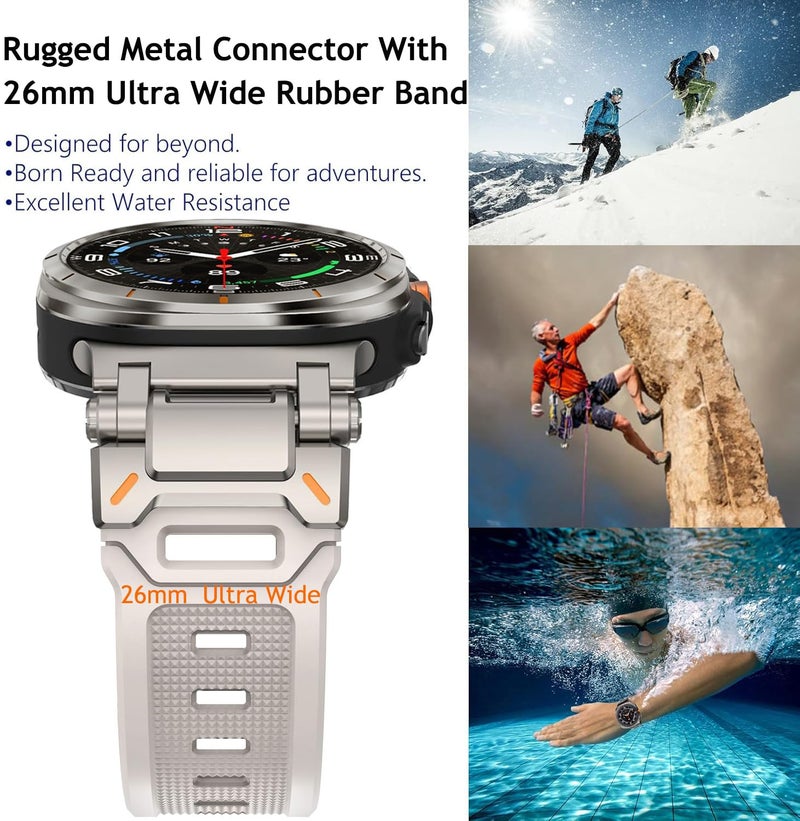 WINGLE أشرطة WINGLE المتوافقة مع ساعة جالكسي ووتش ألترا 47 مم 2025/2024 للرجال، شريط رياضي من السيليكون المطاطي، حزام عسكري متين لساعة سامسونج جالكسي ووتش ألترا مع موصل معدني من الفولاذ المقاوم للصدأ، تيتانيوم/نجمة ضوء. - Image 4