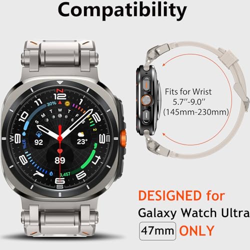 WINGLE أشرطة WINGLE المتوافقة مع ساعة جالكسي ووتش ألترا 47 مم 2025/2024 للرجال، شريط رياضي من السيليكون المطاطي، حزام عسكري متين لساعة سامسونج جالكسي ووتش ألترا مع موصل معدني من الفولاذ المقاوم للصدأ، تيتانيوم/نجمة ضوء. - Image 5