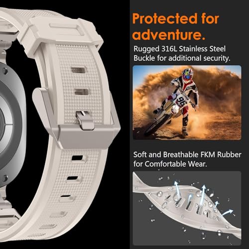 WINGLE أشرطة WINGLE المتوافقة مع ساعة جالكسي ووتش ألترا 47 مم 2025/2024 للرجال، شريط رياضي من السيليكون المطاطي، حزام عسكري متين لساعة سامسونج جالكسي ووتش ألترا مع موصل معدني من الفولاذ المقاوم للصدأ، تيتانيوم/نجمة ضوء. - Image 3