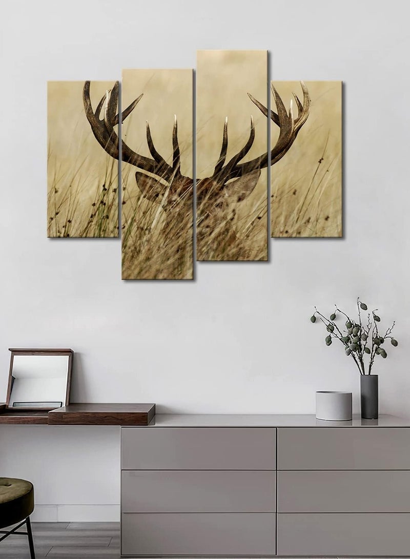 مؤسسة فكرة اليوم لوحة مكونة من 4 لوحات تصور غزالًا ذو قرون طويلة في الشجيرات، مطبوعة على قماش، صور حيوانات، لتزيين المنزل، قطعة هدية (مشدودة بإطار خشبي، جاهزة للتعليق) - Image 3