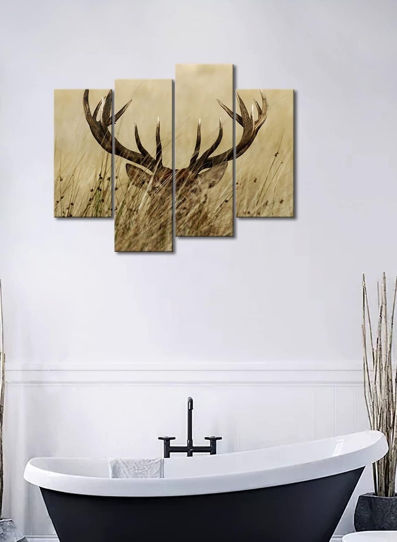 مؤسسة فكرة اليوم لوحة مكونة من 4 لوحات تصور غزالًا ذو قرون طويلة في الشجيرات، مطبوعة على قماش، صور حيوانات، لتزيين المنزل، قطعة هدية (مشدودة بإطار خشبي، جاهزة للتعليق) - Image 4