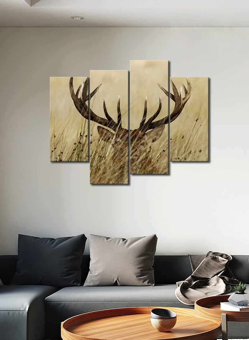 مؤسسة فكرة اليوم لوحة مكونة من 4 لوحات تصور غزالًا ذو قرون طويلة في الشجيرات، مطبوعة على قماش، صور حيوانات، لتزيين المنزل، قطعة هدية (مشدودة بإطار خشبي، جاهزة للتعليق) - Image 5