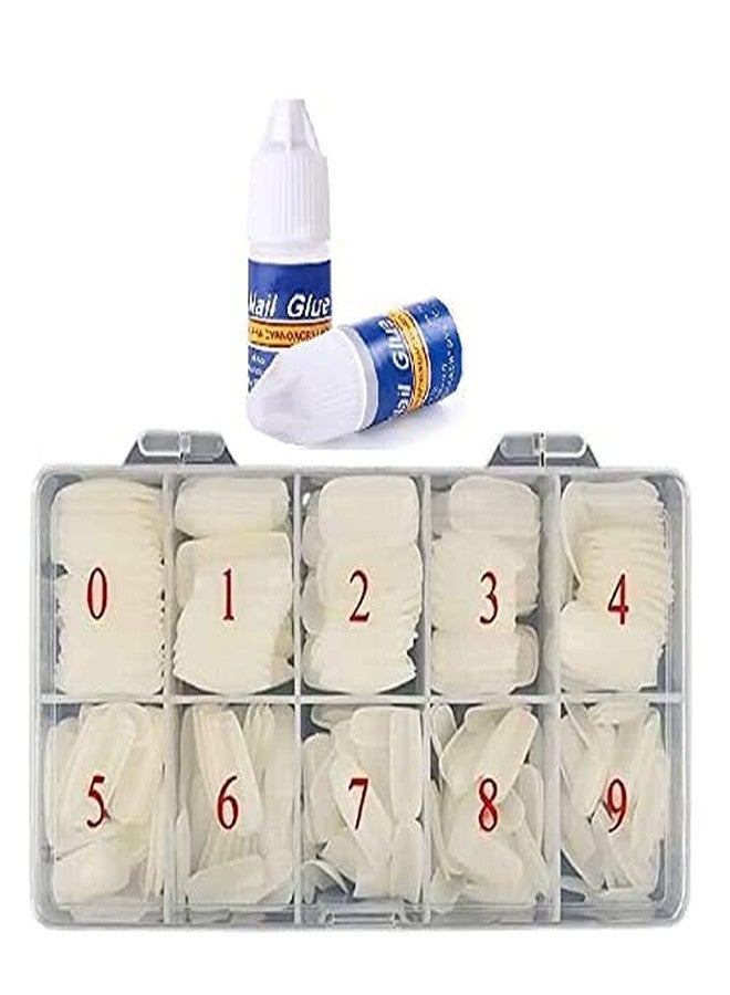 Scheibe Nails Tips 500 Pcs False Acrylic Fingernails Full Cover French Artificial Nails Tip 10 Sizes with 2 pcs Nail Glue (Natural) - Image 2