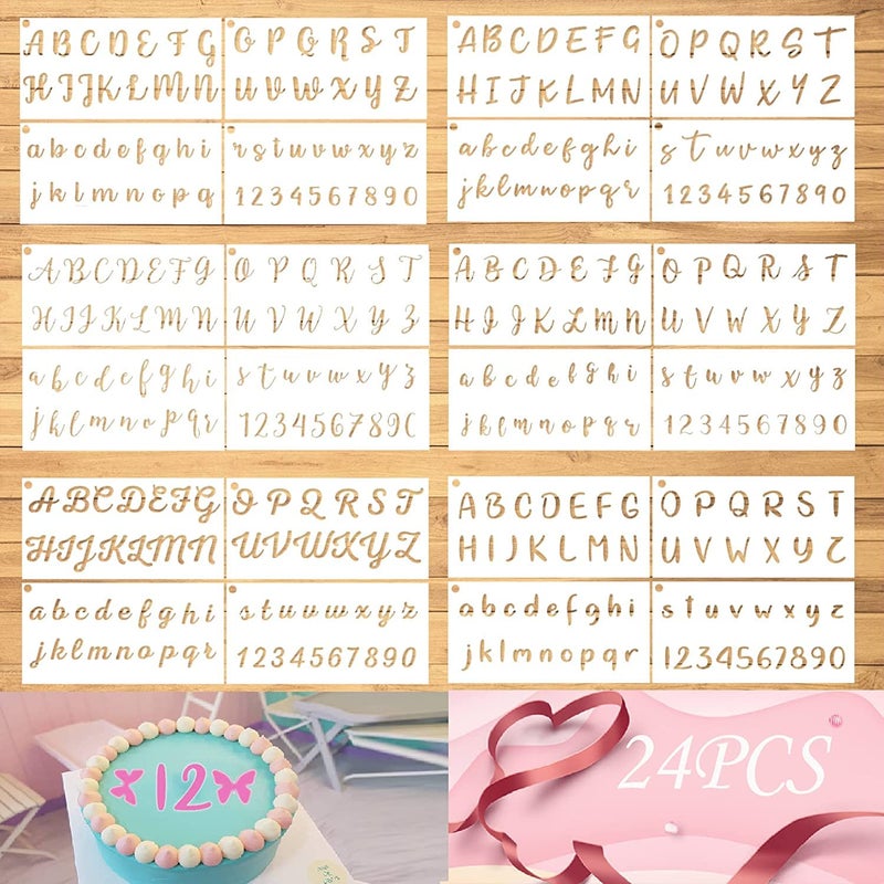 DEQUERA Dequera 24 PCS Alphabet Number Stencils Letters Templates Reusable Plastic Chalkboard Stencils for Painting on Wood Crafts Signs Cookies Cakes Decor with Open Ring