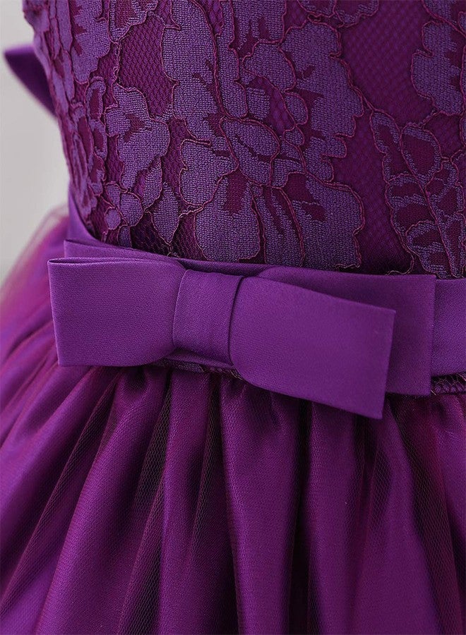 OBEEII Flower Girl Embroidered Lace Tutu Dress Infant Baby Girls V Neck Bowknot First Birthday Dress Princess Wedding Formal Event Pageant Christmas Dress Summer Party Dresses Purple 12-18 Months - Image 4