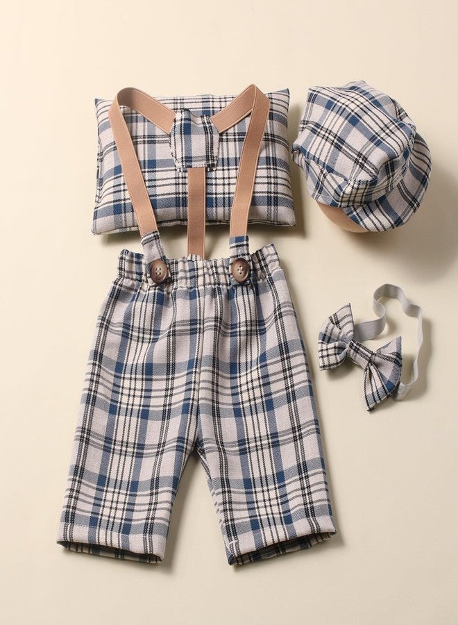 Vomdrok Newborn Photography Props Outfits Cute Overalls Hat Romper Bowtie Set Infant Baby Boy Girl Photoshoot Props Costume ﻿ (Sea Blue) - Image 3