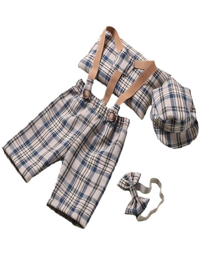 Vomdrok Newborn Photography Props Outfits Cute Overalls Hat Romper Bowtie Set Infant Baby Boy Girl Photoshoot Props Costume ﻿ (Sea Blue) - Image 4