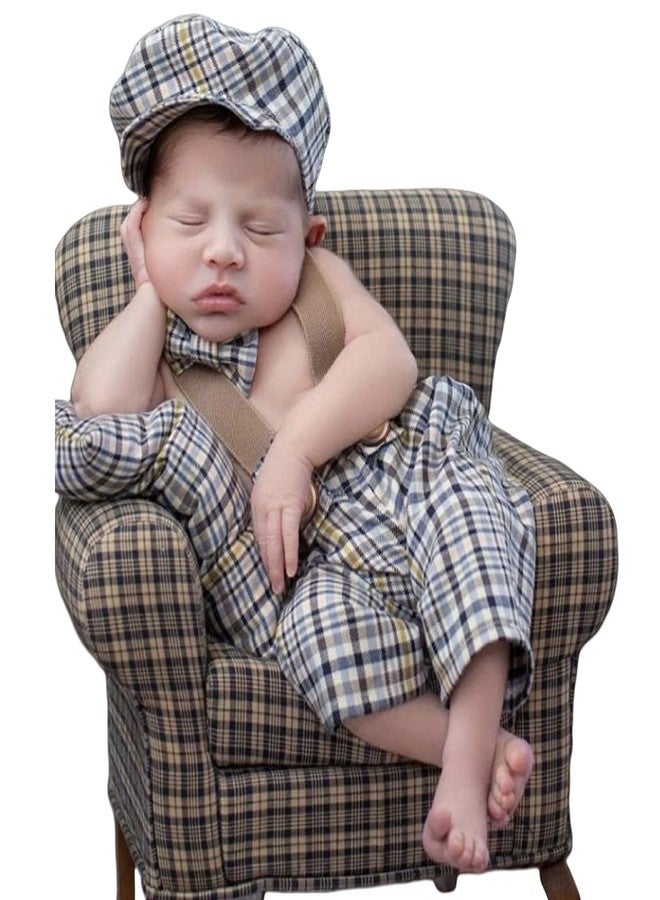 Vomdrok Newborn Photography Props Outfits Cute Overalls Hat Romper Bowtie Set Infant Baby Boy Girl Photoshoot Props Costume ﻿ (Sea Blue) - Image 1