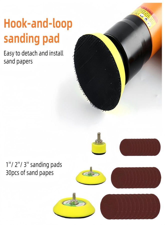 KZU Mini Random Orbital Sander, 22000RPM Small Hand Air Sander, Pneumatic Polisher Tool with 1''/ 2''/ 3'' Sanding Pads & 30PCS Sand Papers for Woodworking Air Angle Grinder - Image 4