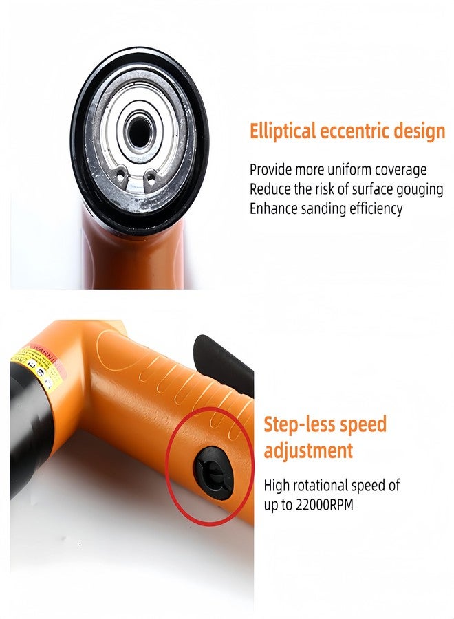 KZU Mini Random Orbital Sander, 22000RPM Small Hand Air Sander, Pneumatic Polisher Tool with 1''/ 2''/ 3'' Sanding Pads & 30PCS Sand Papers for Woodworking Air Angle Grinder - Image 2