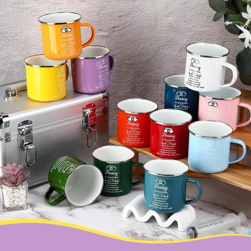 SiliFine 12 Pcs Nurse Week Gifts Bulk 2025 Nurse Appreciation Cup 12 oz Enamel Nursing Coffee Mugs with Handle for Nurses Day Women Doctor Assistant Graduation Christmas Thank You Gift - Image 4
