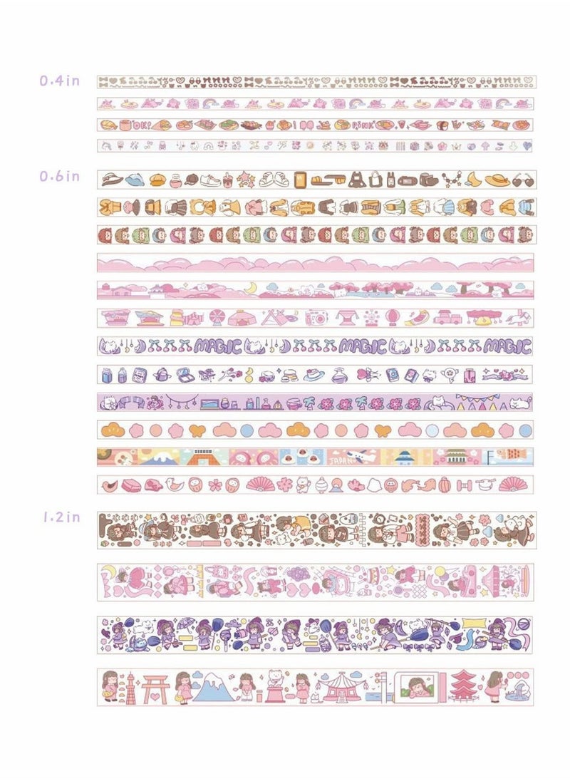 Generic 20 Rolls Cute Washi Tape Set, Wide Kawaii Cartoon Animals Aesthetic Decorative Masking Tape Sets for Scrapbook, Journaling, Kid's DIY Craft, Scrapbooking Supplies  - Image 2