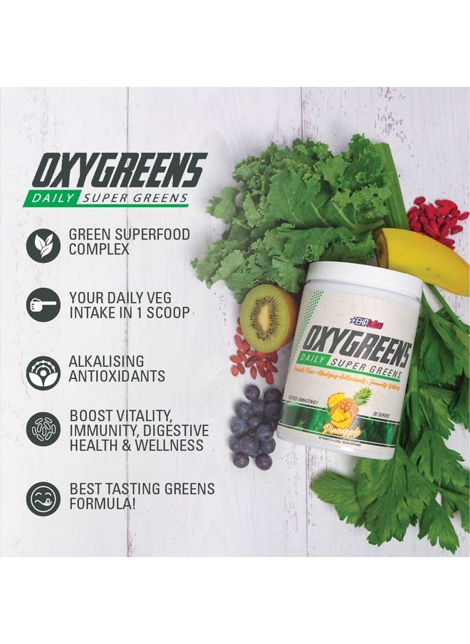 EHP Labs - Ehplabs Oxygreens Daily Super Greens Powder Spirulina Powder Greens Superfood Powder With Prebiotic Fibre Alkalizing Antioxidants & Immunity Wellness 30 Serves (Pineapple) - Image 1