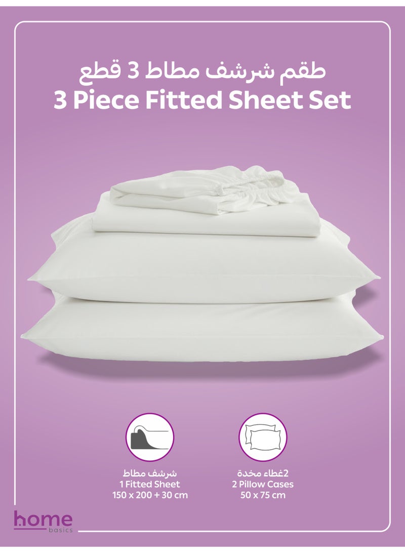 Donetella Bedding Fitted Sheet - Fits 150x200 Cm Bed For Queen Bed 3 Pcs (1 Fitted Sheet and 2 Pillowcases) - 30 Cm Deep Pocket - Solid Bed Sheet - Image 3