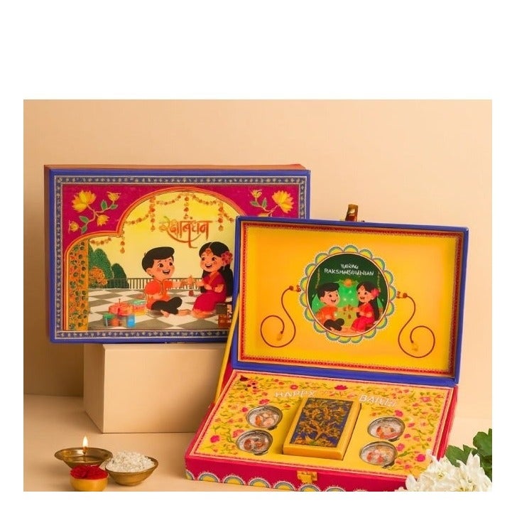 KHUSHBOO JEWELS PREMIUM RAKSHA BANDHAN MUSIC BOX GIFT SET WITH 10GM SILVER COINS -PLAYING CARDS,BROTHER SISTER GIFT - Image 1