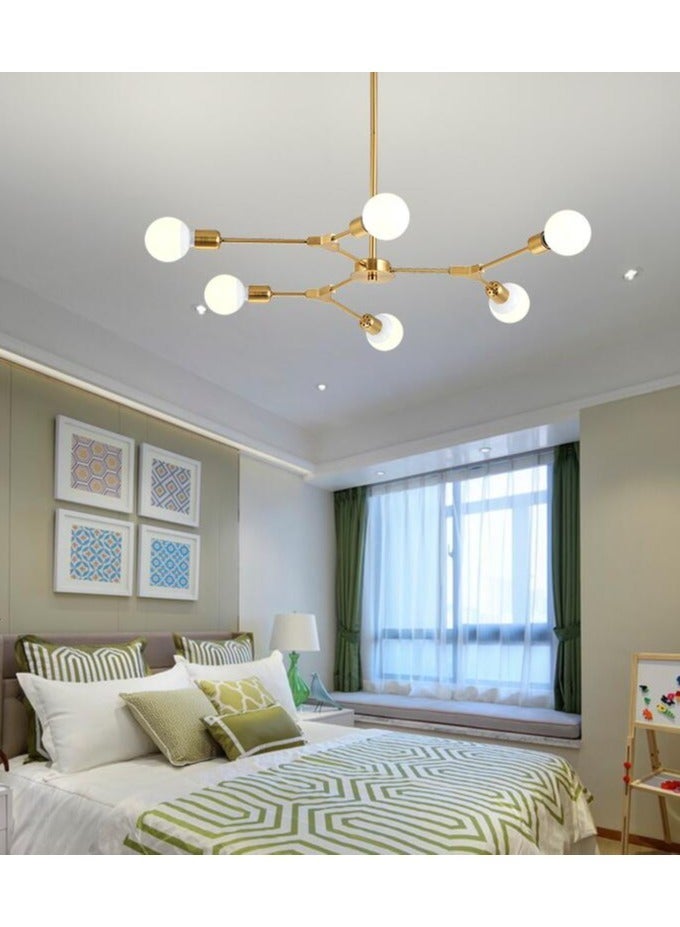 6 head Modern magic bean Metal Hanging Ceiling Lamp chandelier for living room bedroom, gold, without bulbs  - Image 1
